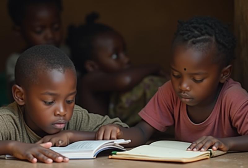 Image illustrating the problem Project Vidya addresses, showing children studying in a challenging environment.
