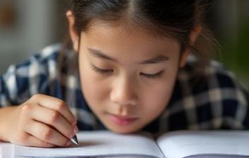 Student focusing intently during a tutoring session at a Project Vidya learning center.